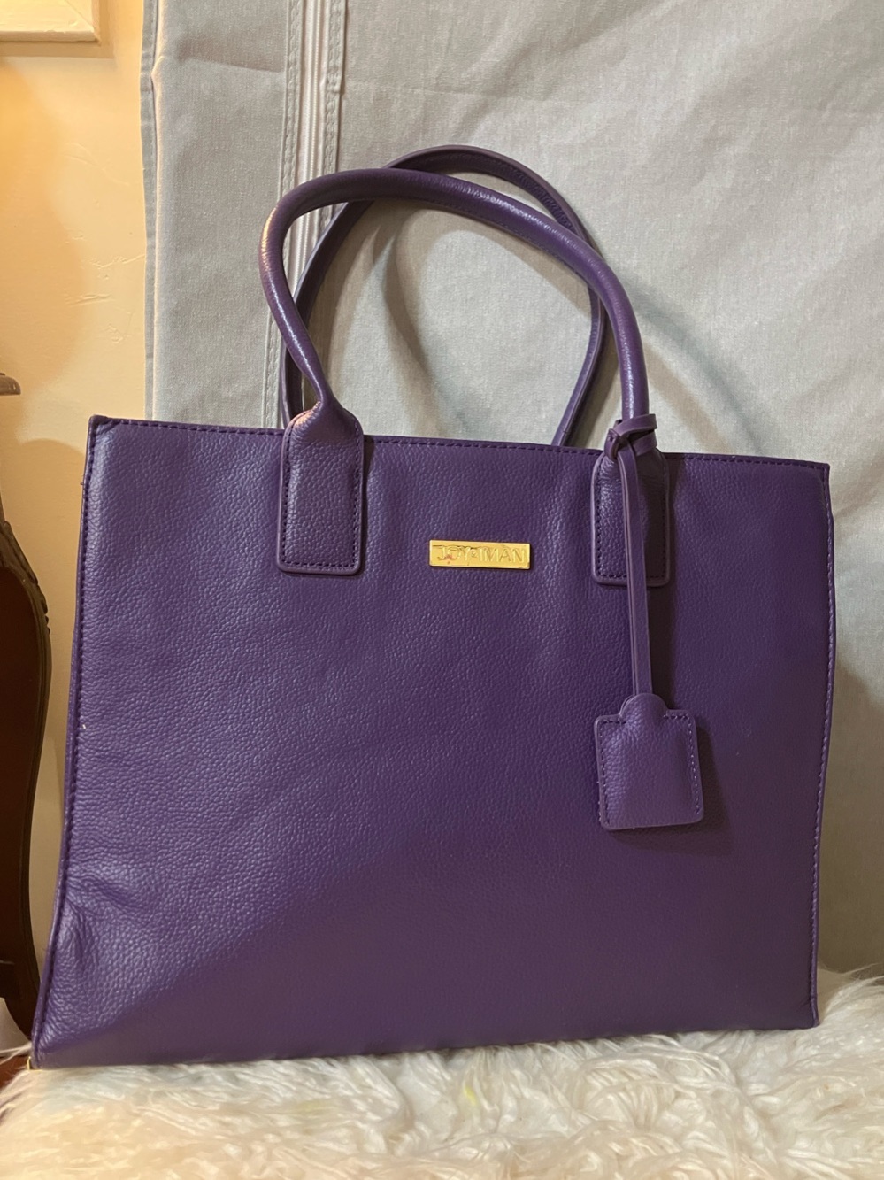 Joy & Iman Purple Split Leather Hollywood Organizer Tote Bag - Good Condition
